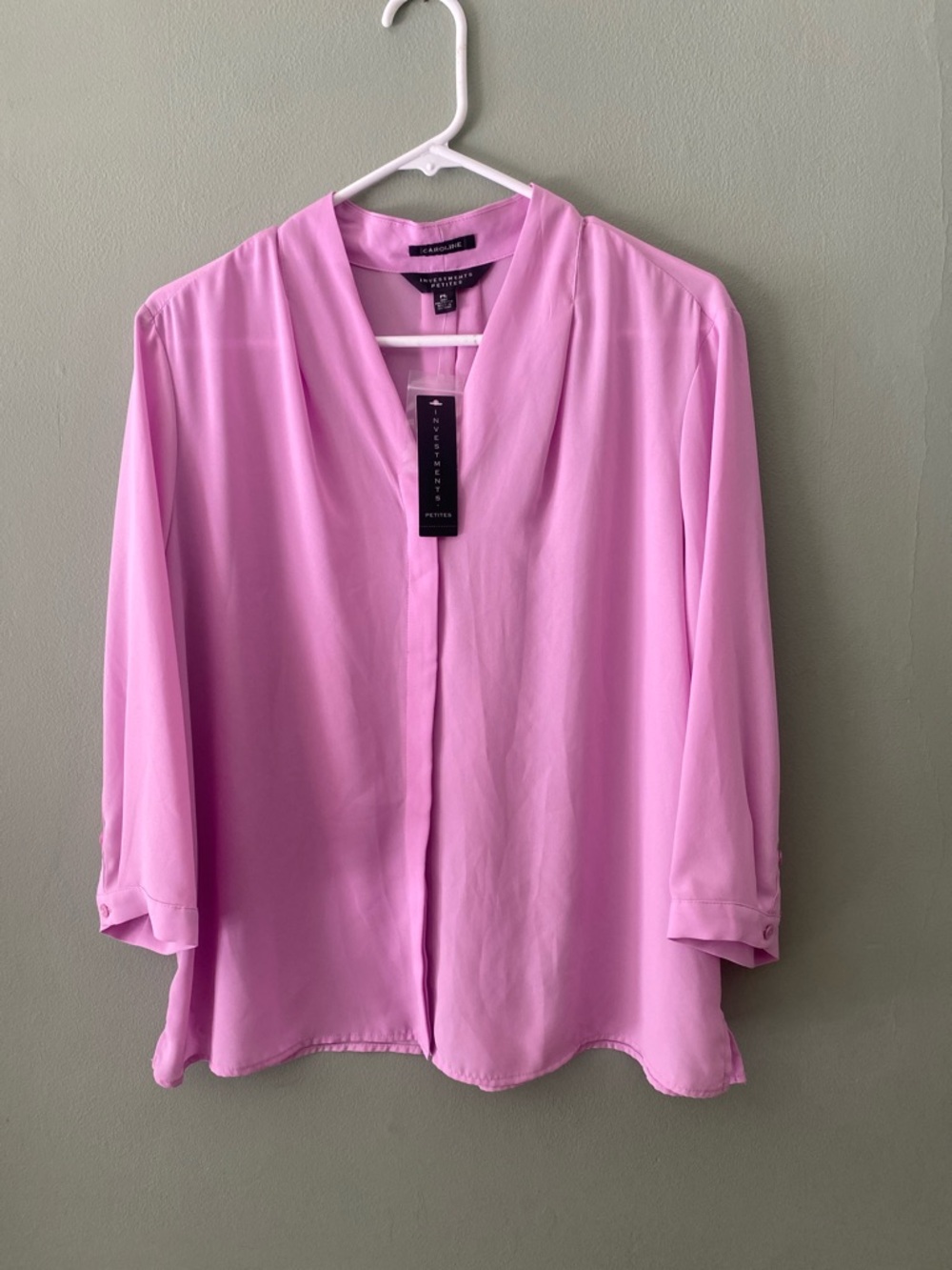 Investments Rose V-Neck Draped Blouse NWT